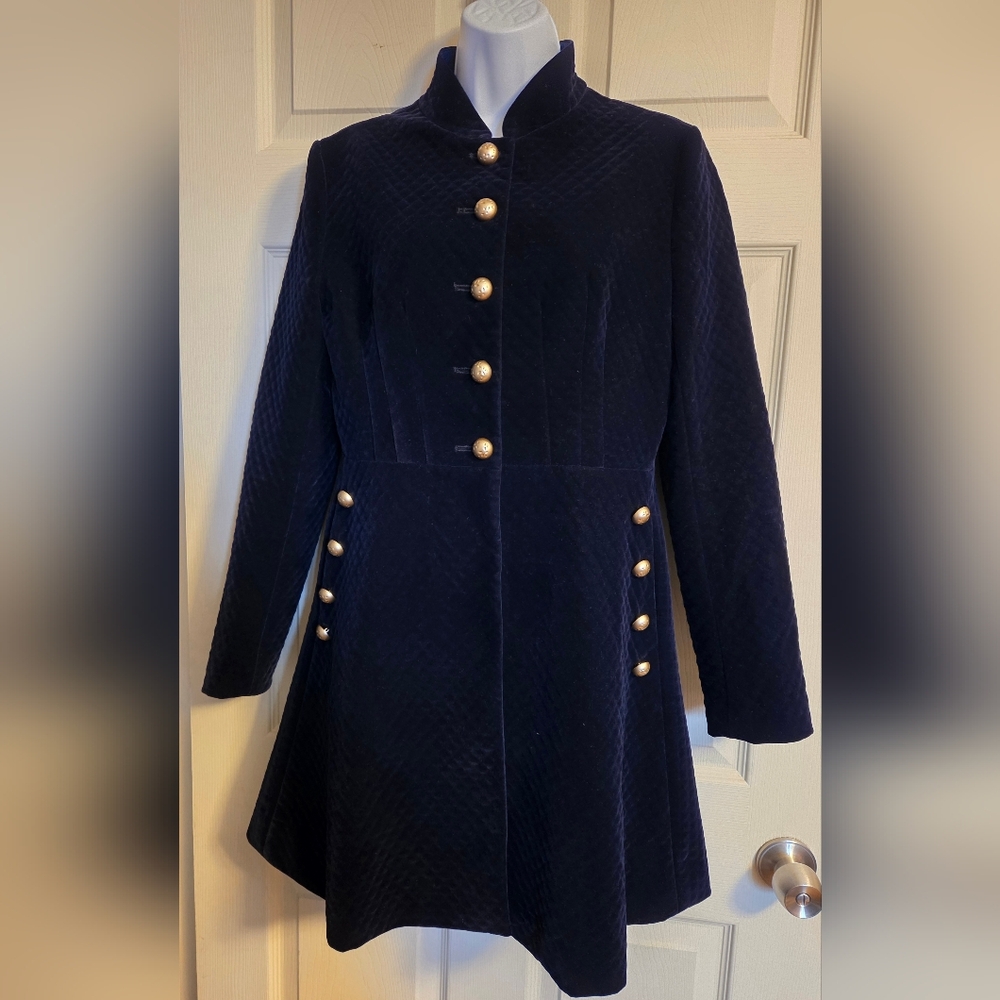 Blue Sky Butterfly Elegant Navy Coat with Gold Buttons XL